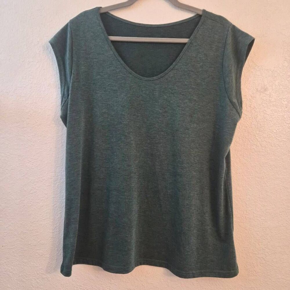 Green Cap-Sleeve Sleeveless Oversized Baggy Comfy Scoopneck Shirt